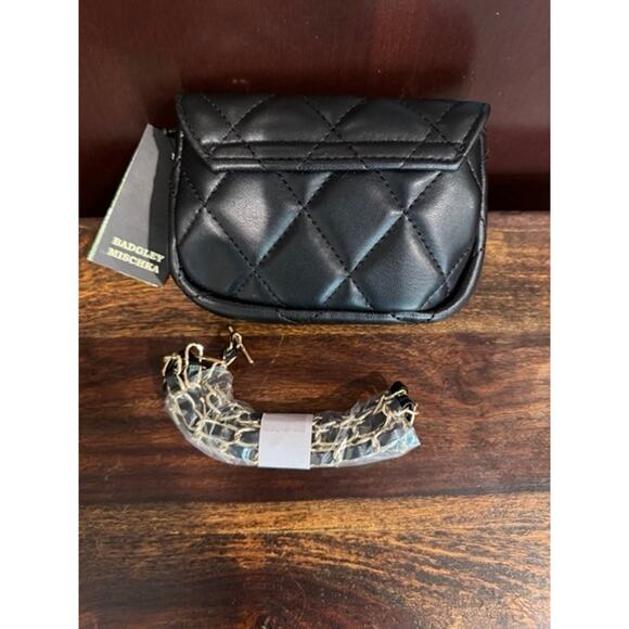 NEW Badgley Mischka Black Chain Quilted Chained Crossbody Mini Purse - Picture 4 of 8